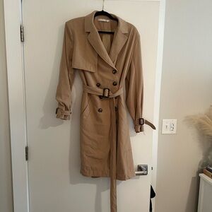 Tan long trench coat with belt